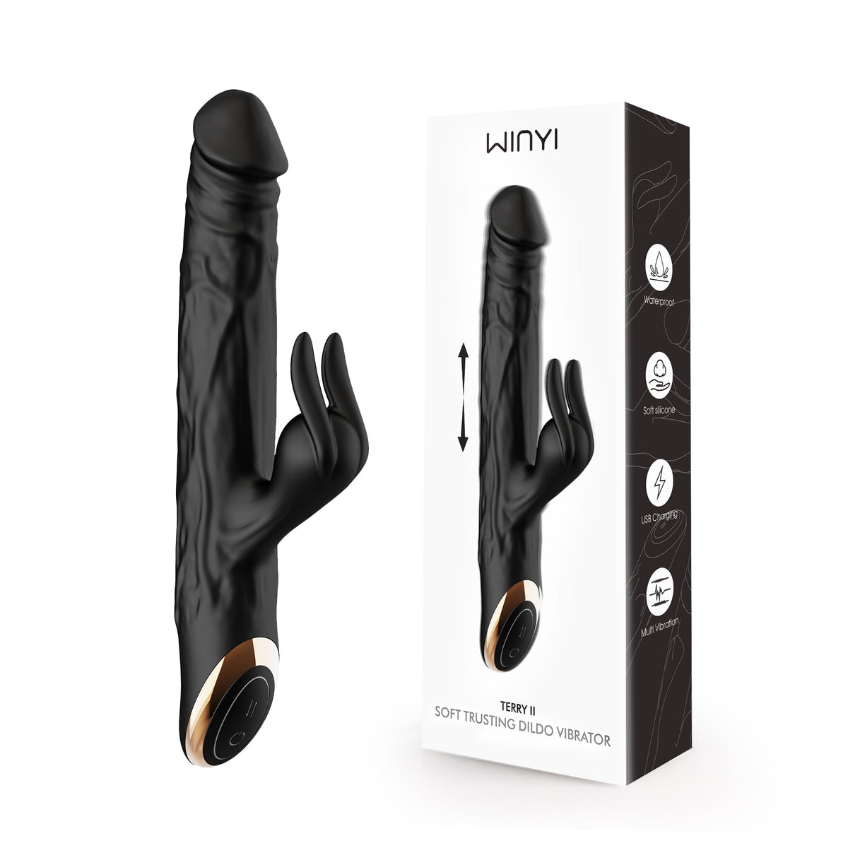 Winyi - Vibratore Realistico Rabbit & Thrusting Soft Touch - Terry II - Nero