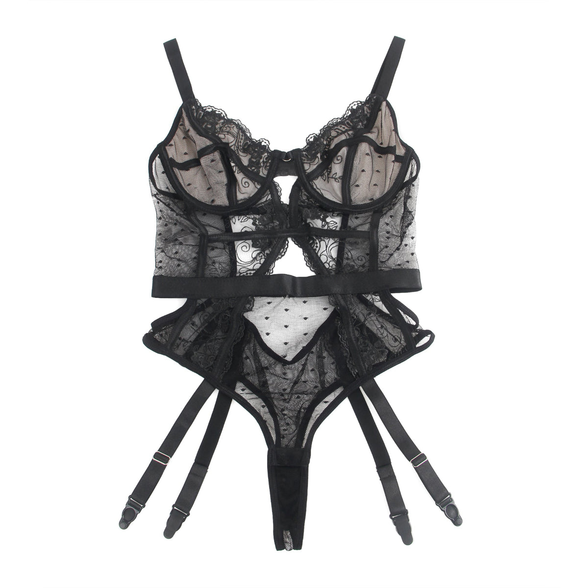 Oh Yeah - Body in Pizzo con Reggicalze Incorporato - Nero