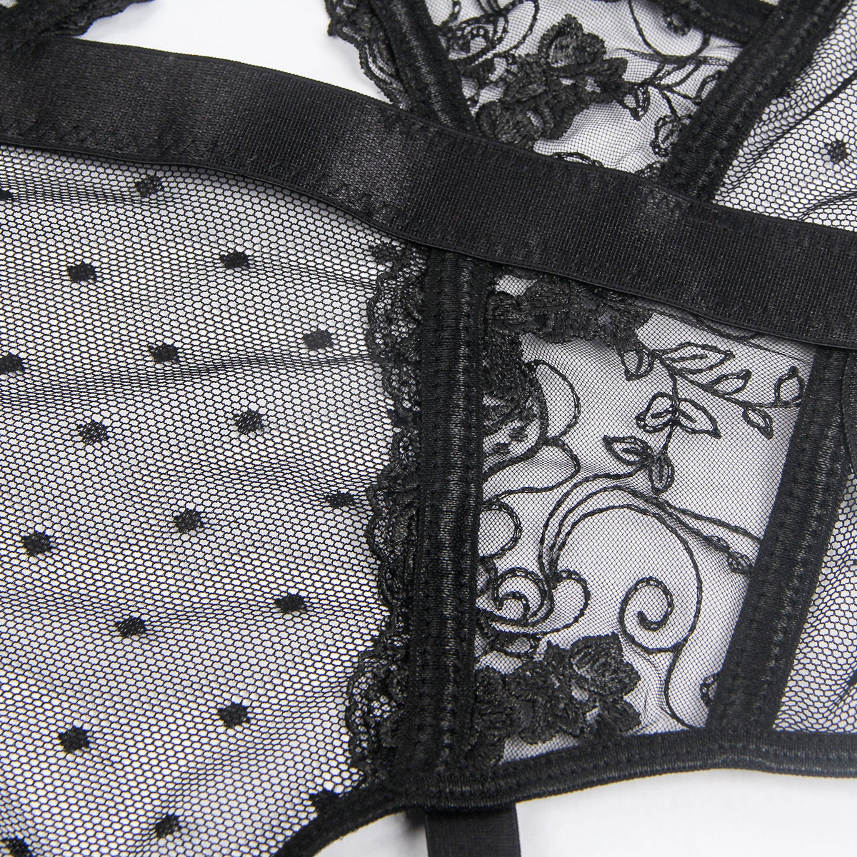 Oh Yeah - Body in Pizzo con Reggicalze Incorporato - Nero