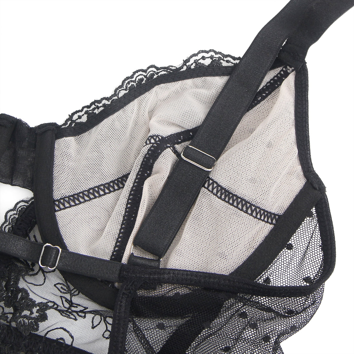 Oh Yeah - Body in Pizzo con Reggicalze Incorporato - Nero
