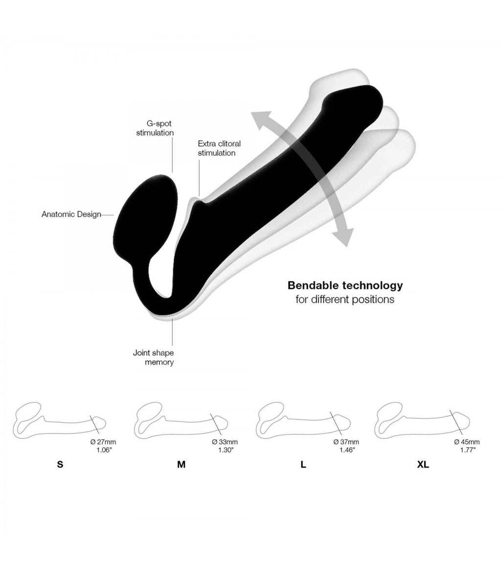 IMBRACATURA DILDO STRAP-ON FLESSIBILE MORBIDO SILICONE NERO L